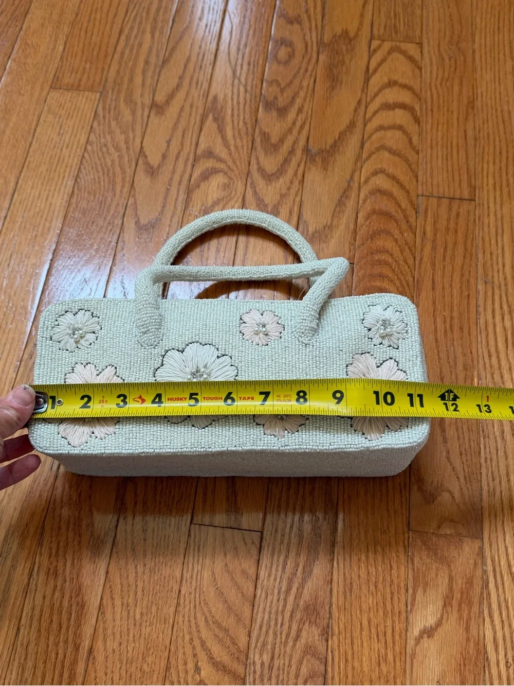New long box beaded bag white cream pink floral purse